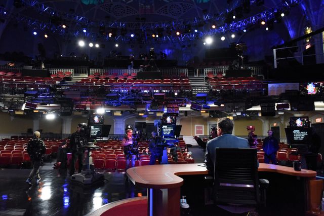 A photo of the empty studio for The Late Show with Stephen Colbert